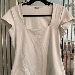 Free People White Square Neck Bodysuit